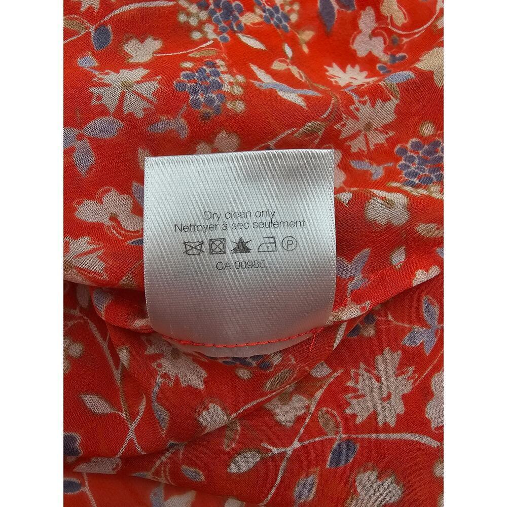 Veronica Beard Women's Size 2 Orange Floral Button-Up Silk Long Sleeve Blouse - Picture 7 of 9
